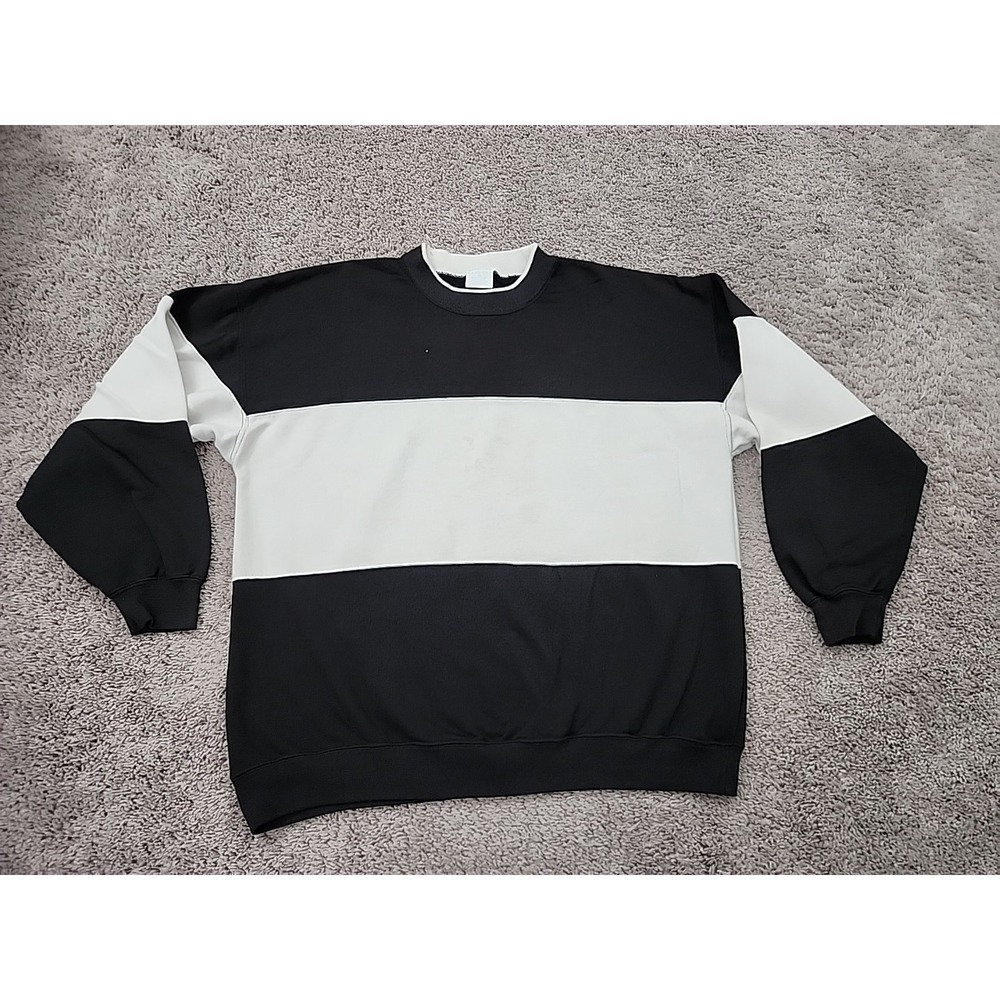 Vintage Mervyns Cheetah Sweatshirt Mens XL White Black Colorblock Crewneck